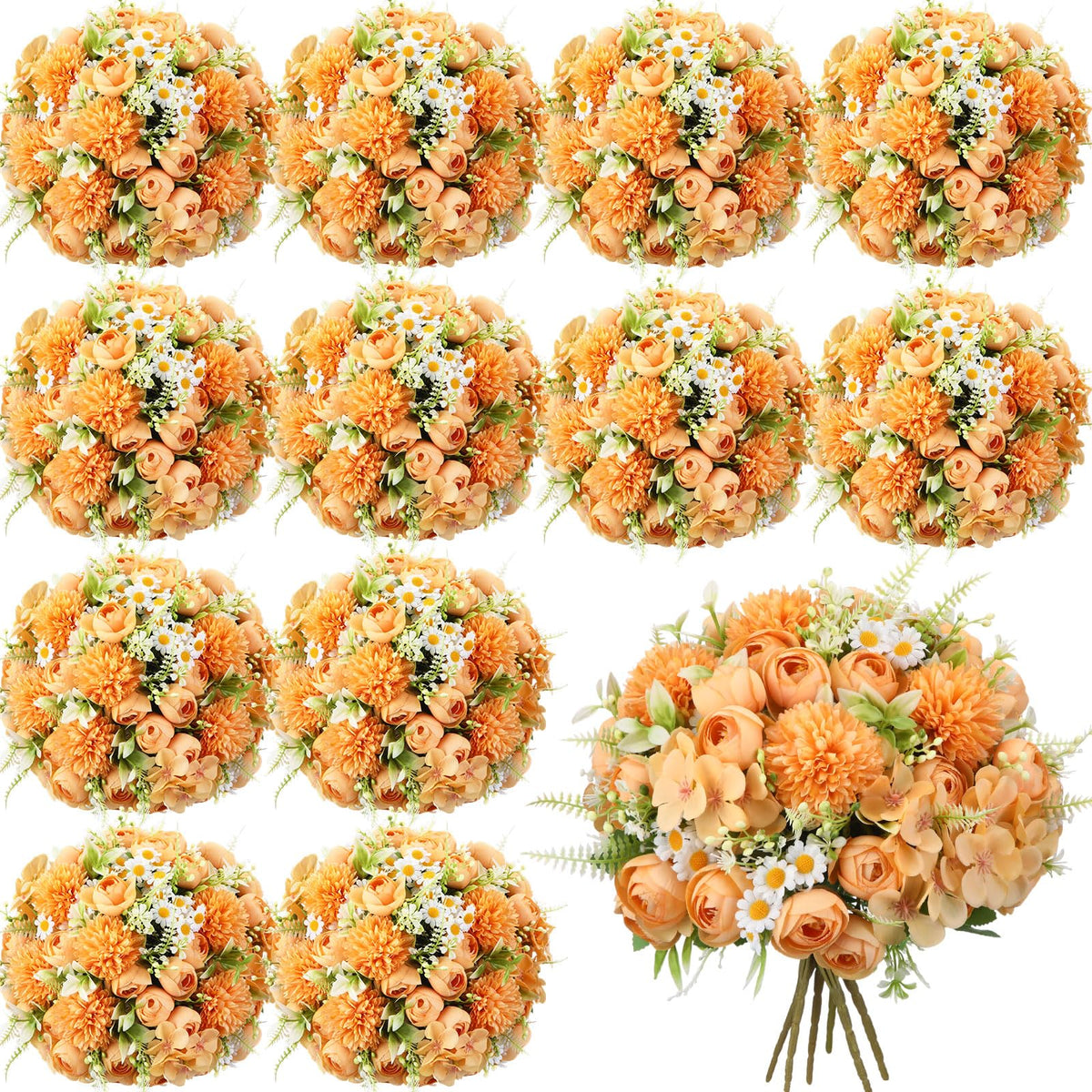 Tigeen 12 Bundles Peonies Artificial Flowers Faux Roses, Pink