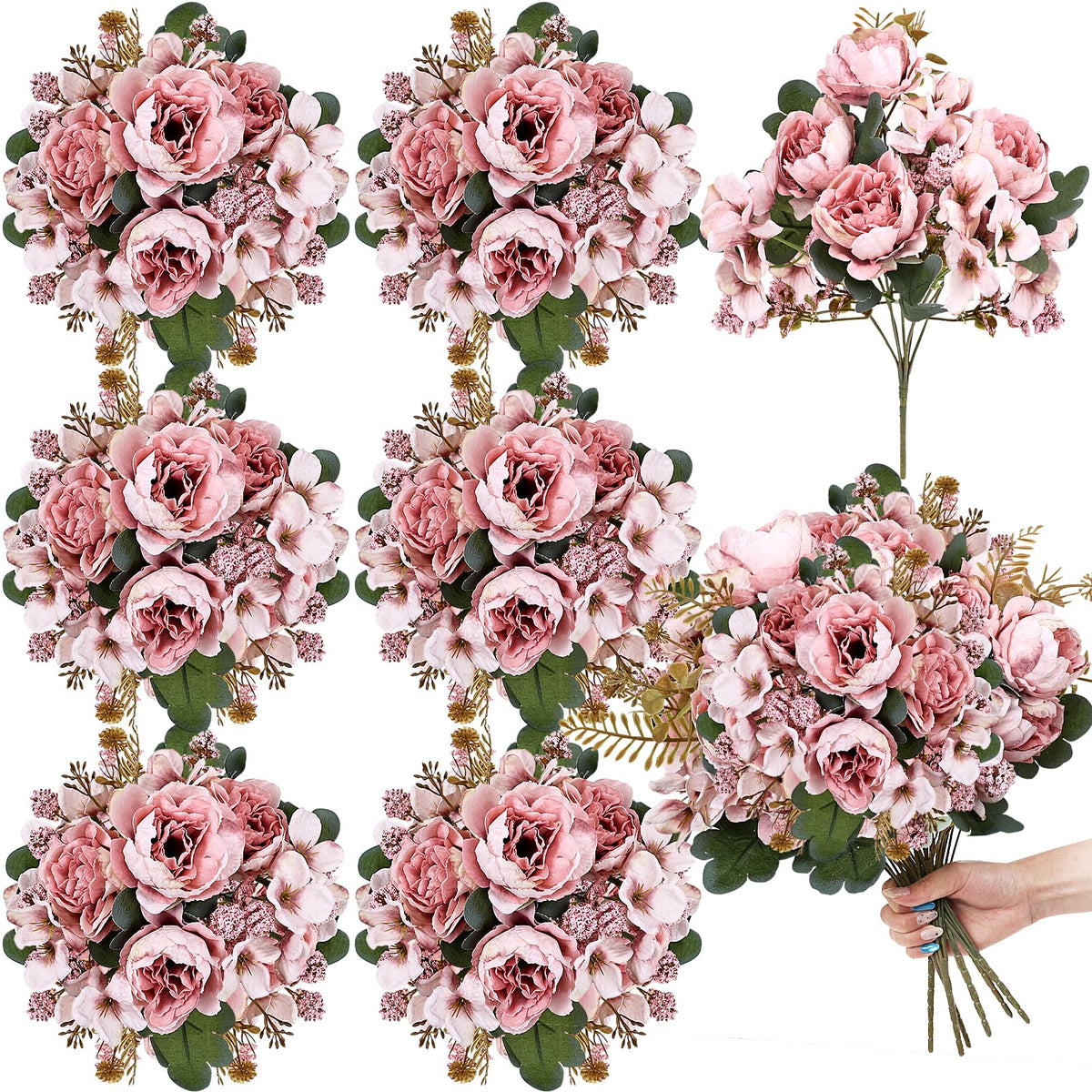 6 Bundles Champagne Peonies Artificial Flowers for DIY