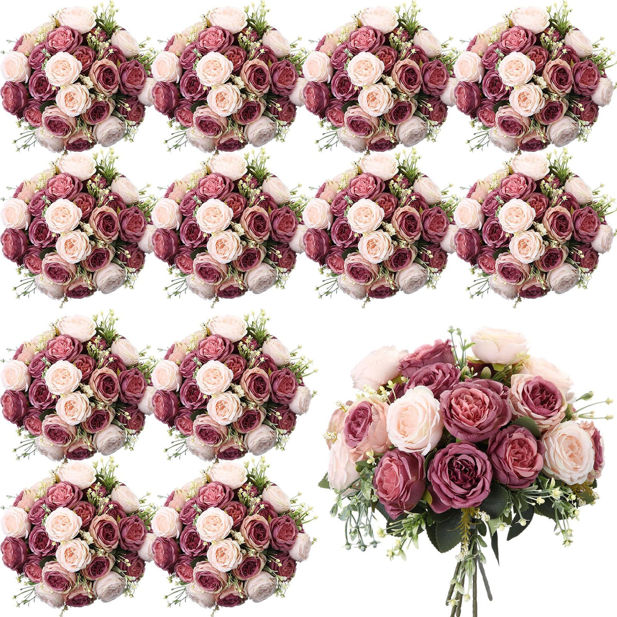 Geosar 8 Bundles Artificial Peonies Flowers,Pink, Champagne