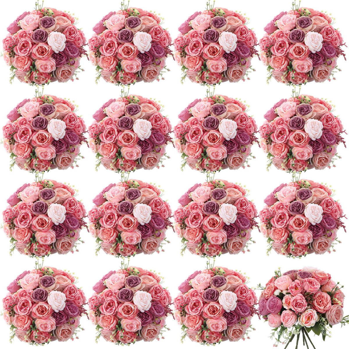 Geosar 8 Bundles Artificial Peonies Flowers,Pink, Champagne