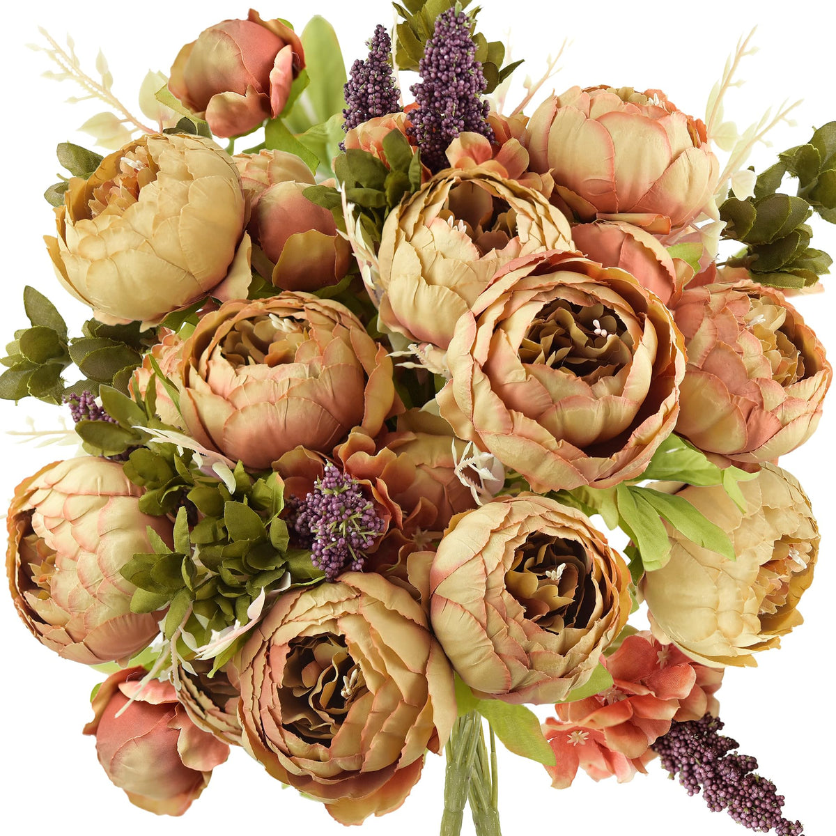 FiveSeasonStuff Artificial Peony Bouquet, Pink, Beige & Green Silk Flowers for Wedding Centerpieces, Bridal Bouquets & Home Decor – Spring Waltz