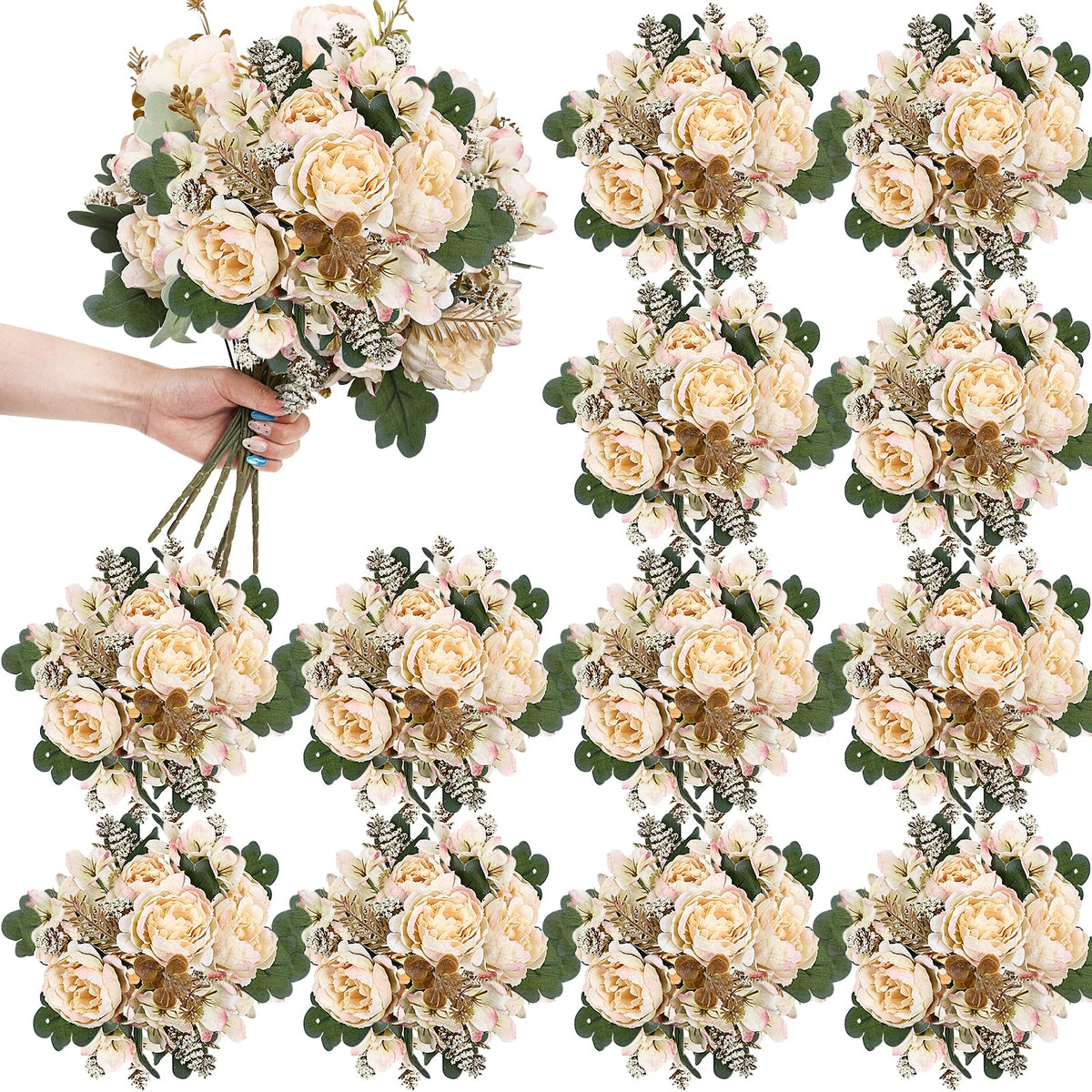 6 Bundles Champagne Peonies Artificial Flowers for DIY