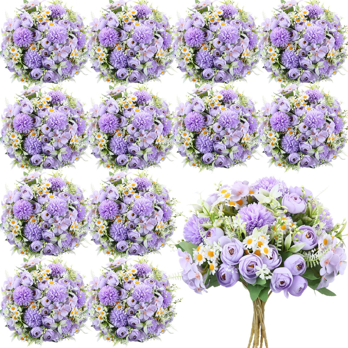 Tigeen 12 Bundles Peonies Artificial Flowers Faux Roses, Pink