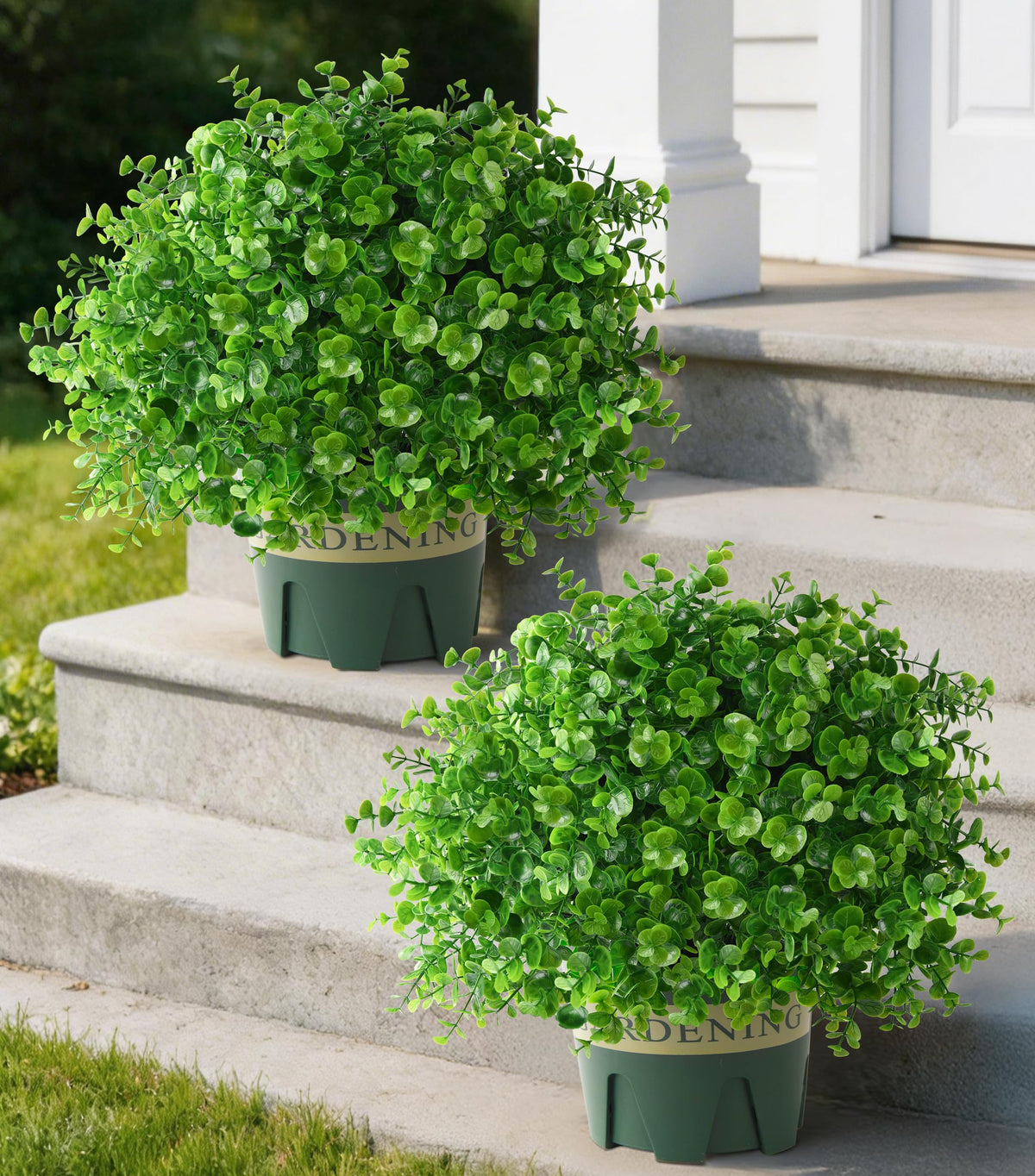 florisso Fake Plants Artificial Boxwood Topiary, 2 Pack Artificial Plants Outdoor with Pot UV-Resistant Faux Plants Look Real Front Porch Farmhouse Garden Patio Yard Decor