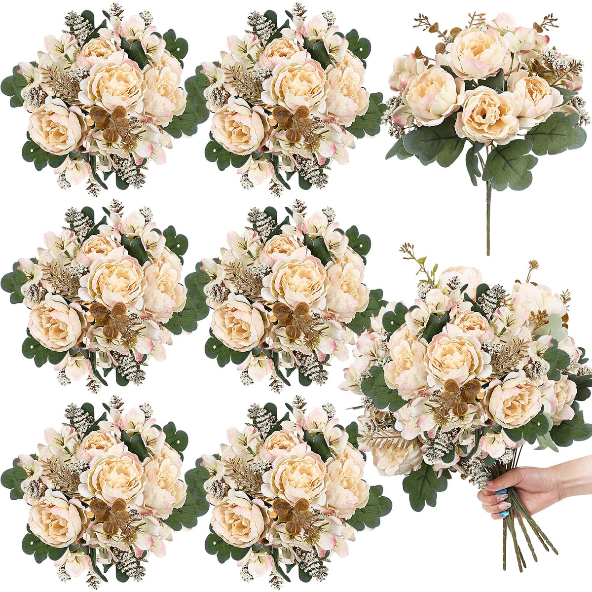 6 Bundles Champagne Peonies Artificial Flowers for DIY