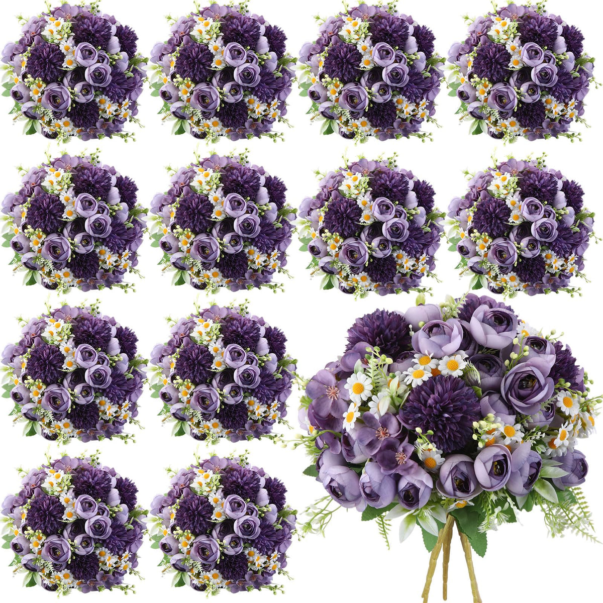 Tigeen 12 Bundles Peonies Artificial Flowers Faux Roses, Pink