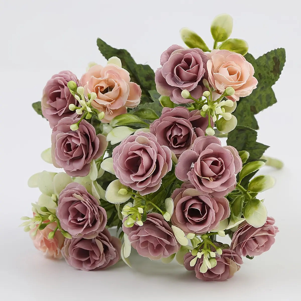 4pc Artificial Mini Rose Bouquet - Vibrant, Lifelike Artificial Flower, Realistic Faux Flowers with Lush Greenery for Home, Garden, Weddings & Special Events - Perfect for Valentine's, Thanksgiving, Mother's Day Decor