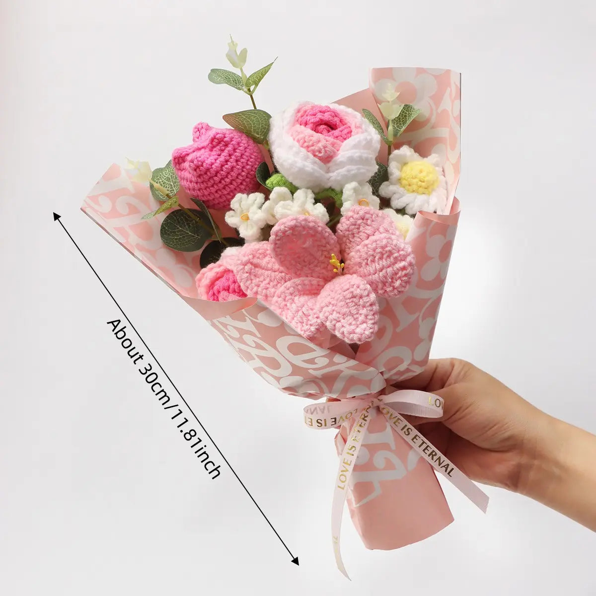 Handmade Crochet Artificial Decorative Flower Bouquet, Featuring Rose and Tulip, Ideal for Weddings, Birthdays, Mother's Day, Graduation, Valentine's Day, Father's Day Gifts, Crochet Artificial Flowers, Artificial Flower Decorations