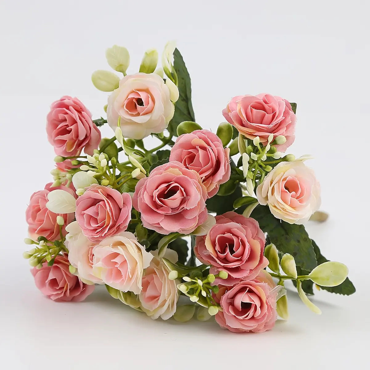 4pc Artificial Mini Rose Bouquet - Vibrant, Lifelike Artificial Flower, Realistic Faux Flowers with Lush Greenery for Home, Garden, Weddings & Special Events - Perfect for Valentine's, Thanksgiving, Mother's Day Decor