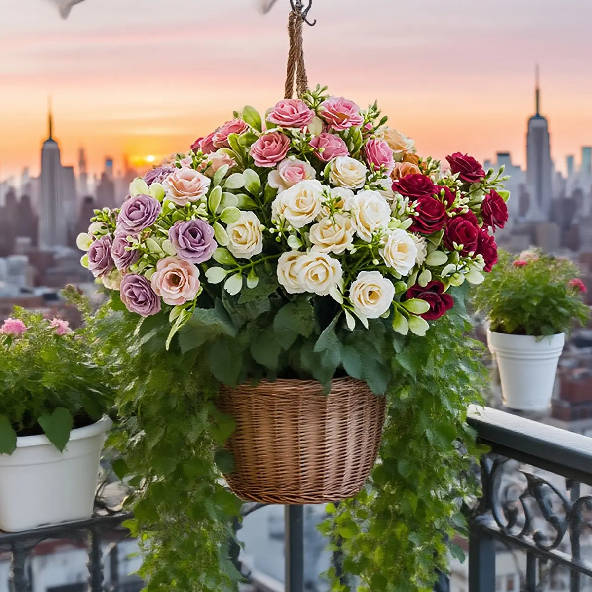 4pc Artificial Mini Rose Bouquet - Vibrant, Lifelike Artificial Flower, Realistic Faux Flowers with Lush Greenery for Home, Garden, Weddings & Special Events - Perfect for Valentine's, Thanksgiving, Mother's Day Decor